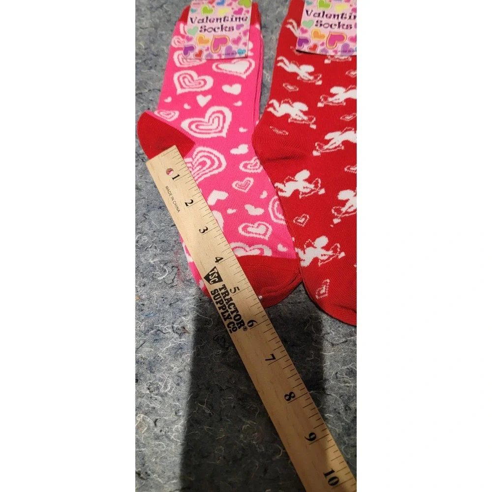 Valentine Socks Unisex‎ Pink/Red Hearts and Cupids Set of 2 Size 9-11